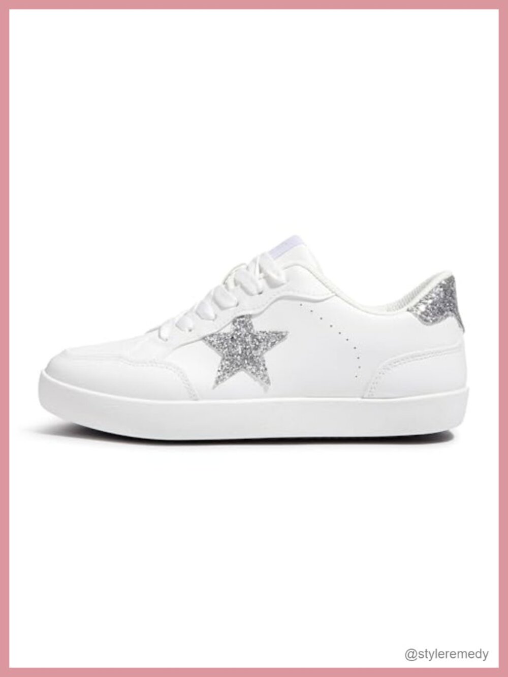 Women's Cushioned PU Leather Lace-Up Low Top Sneakers with Metallic Star Accents